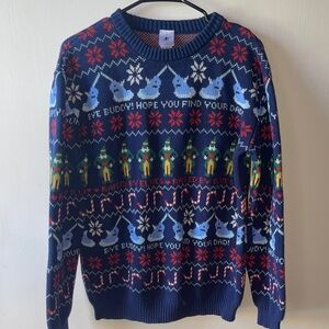 Hanna Andrsson ELF Blue Festive Crewneck Sweater Sz M Ugly Christmas Party